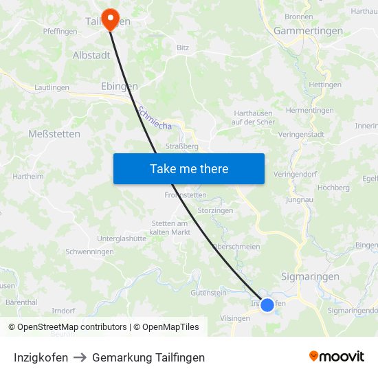 Inzigkofen to Gemarkung Tailfingen map