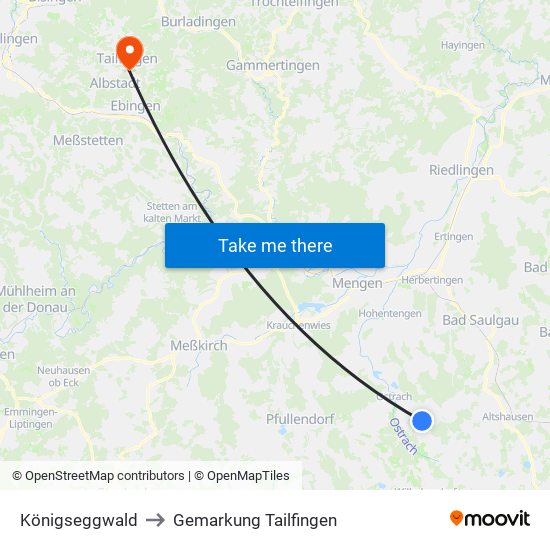 Königseggwald to Gemarkung Tailfingen map