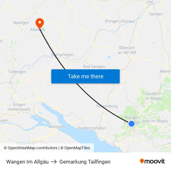 Wangen Im Allgäu to Gemarkung Tailfingen map