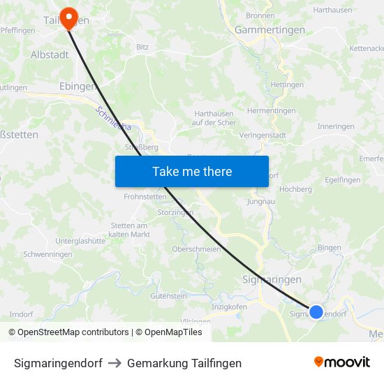 Sigmaringendorf to Gemarkung Tailfingen map
