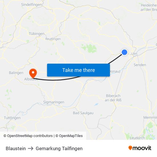 Blaustein to Gemarkung Tailfingen map