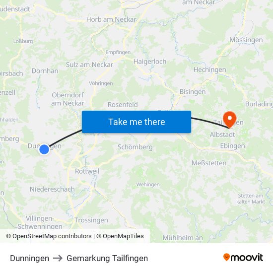 Dunningen to Gemarkung Tailfingen map