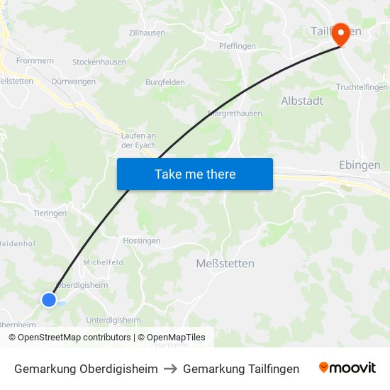 Gemarkung Oberdigisheim to Gemarkung Tailfingen map