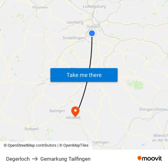 Degerloch to Gemarkung Tailfingen map