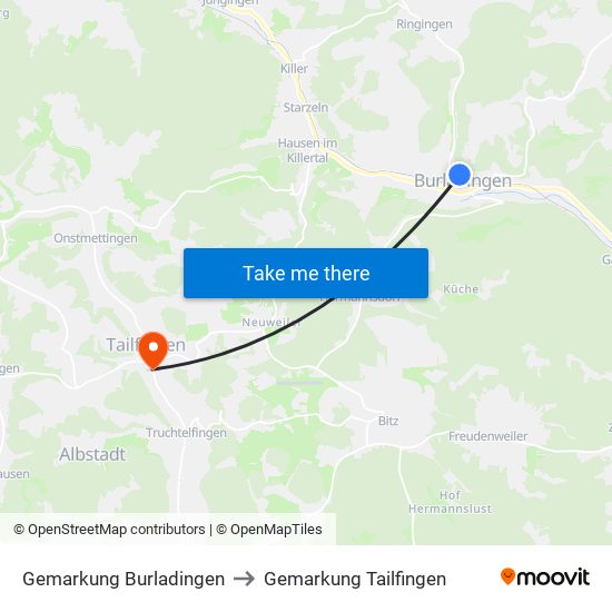 Gemarkung Burladingen to Gemarkung Tailfingen map