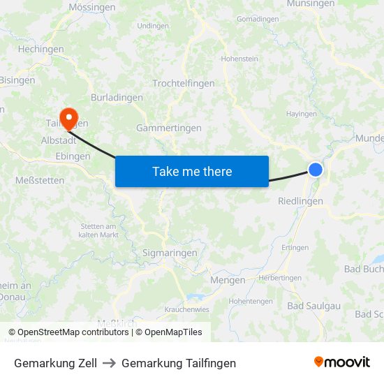 Gemarkung Zell to Gemarkung Tailfingen map