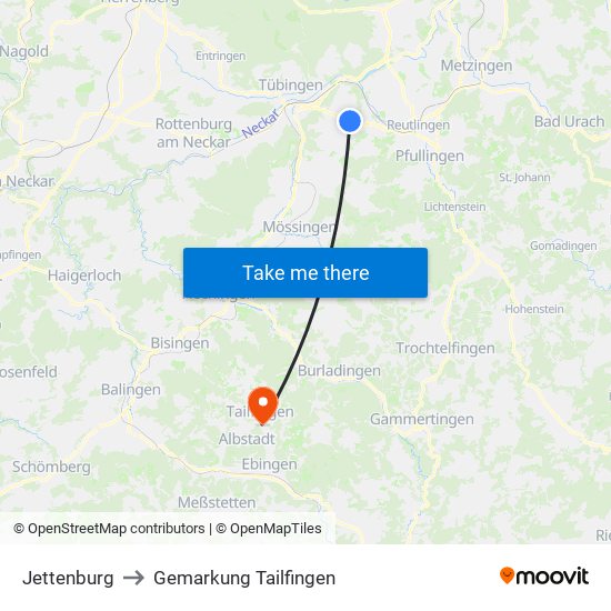 Jettenburg to Gemarkung Tailfingen map