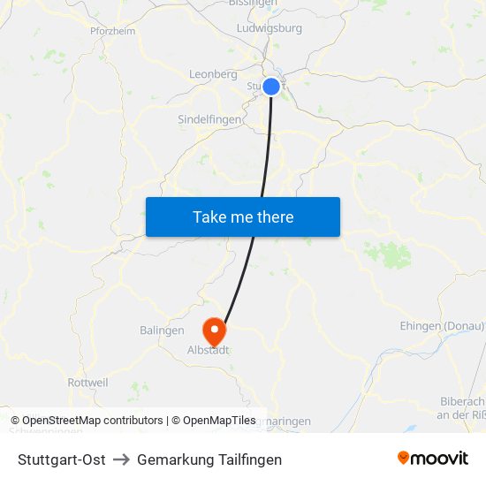 Stuttgart-Ost to Gemarkung Tailfingen map