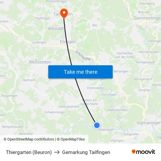 Thiergarten (Beuron) to Gemarkung Tailfingen map