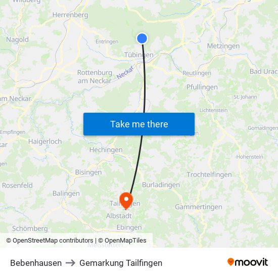 Bebenhausen to Gemarkung Tailfingen map