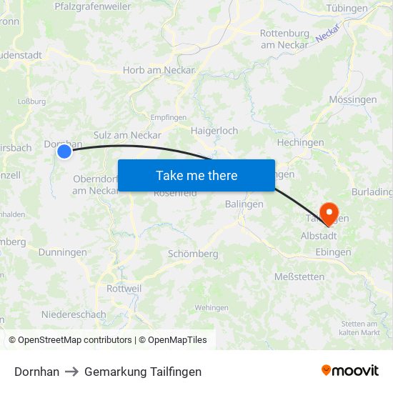 Dornhan to Gemarkung Tailfingen map