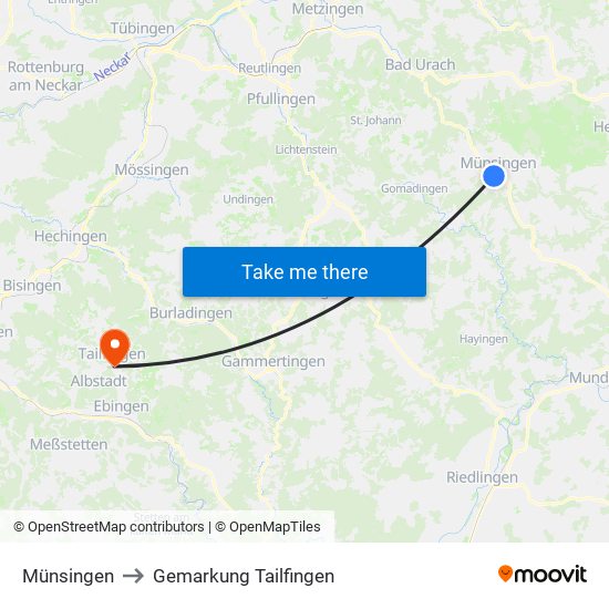 Münsingen to Gemarkung Tailfingen map