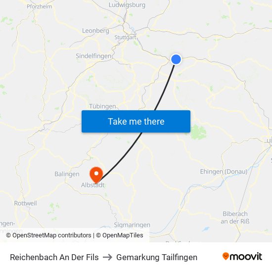 Reichenbach An Der Fils to Gemarkung Tailfingen map