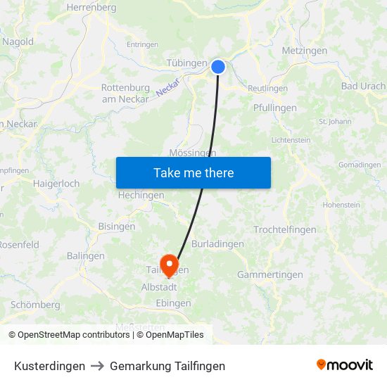 Kusterdingen to Gemarkung Tailfingen map