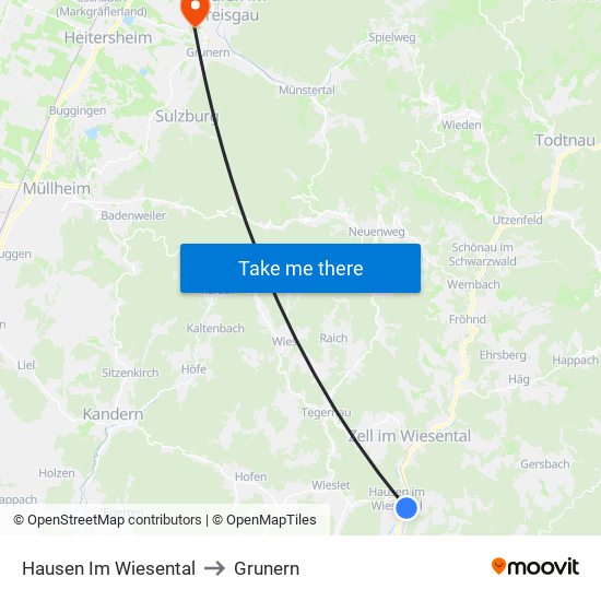 Hausen Im Wiesental to Grunern map