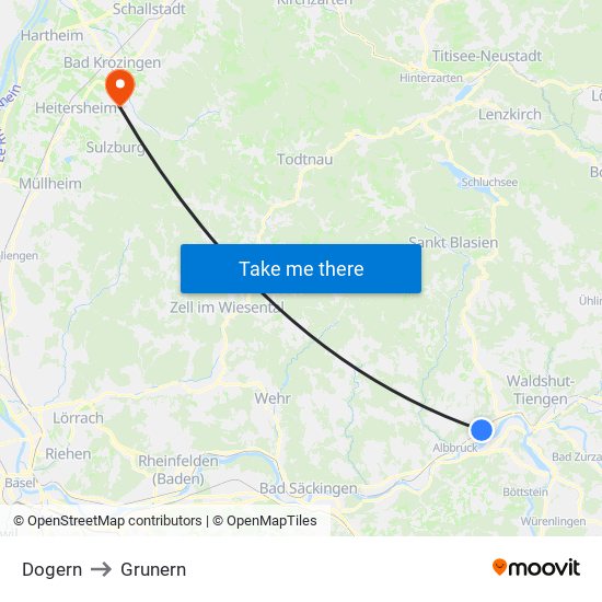 Dogern to Grunern map