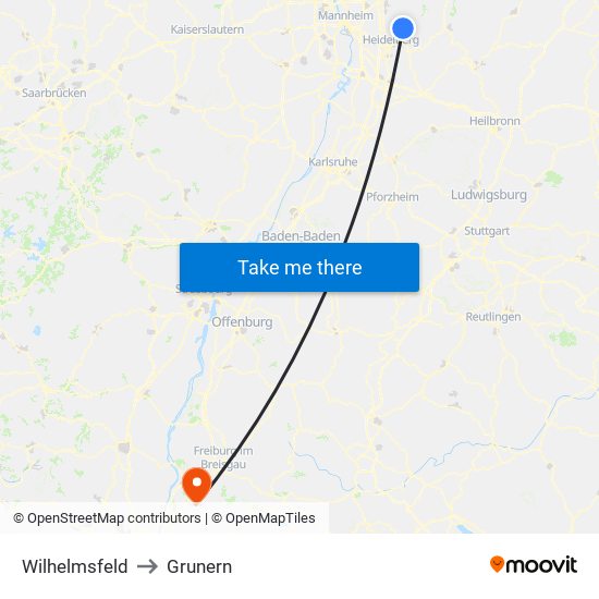 Wilhelmsfeld to Grunern map