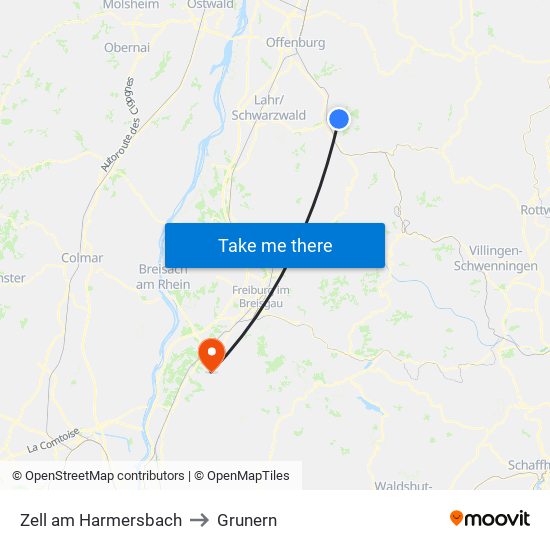 Zell am Harmersbach to Grunern map