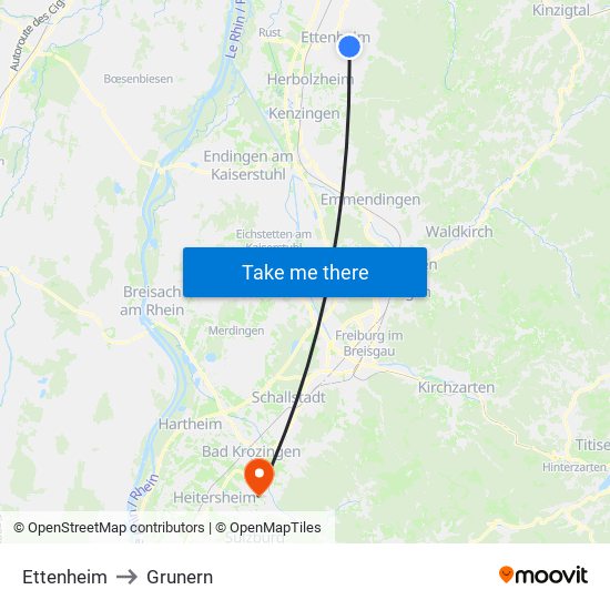 Ettenheim to Grunern map