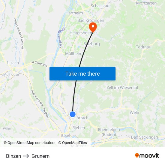 Binzen to Grunern map