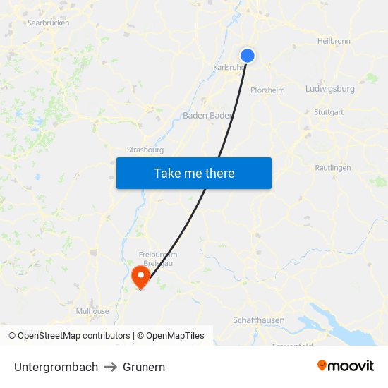 Untergrombach to Grunern map