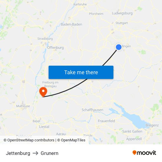 Jettenburg to Grunern map