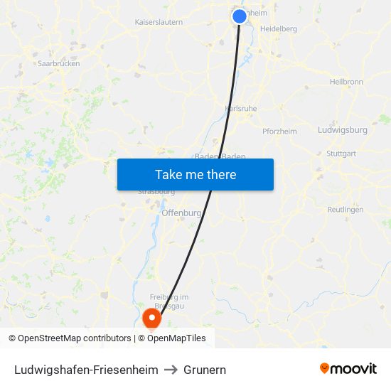 Ludwigshafen-Friesenheim to Grunern map