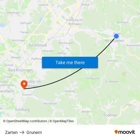Zarten to Grunern map