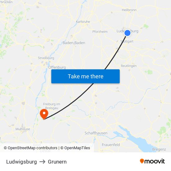 Ludwigsburg to Grunern map