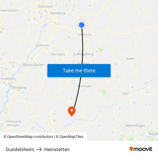 Gundelsheim to Heinstetten map