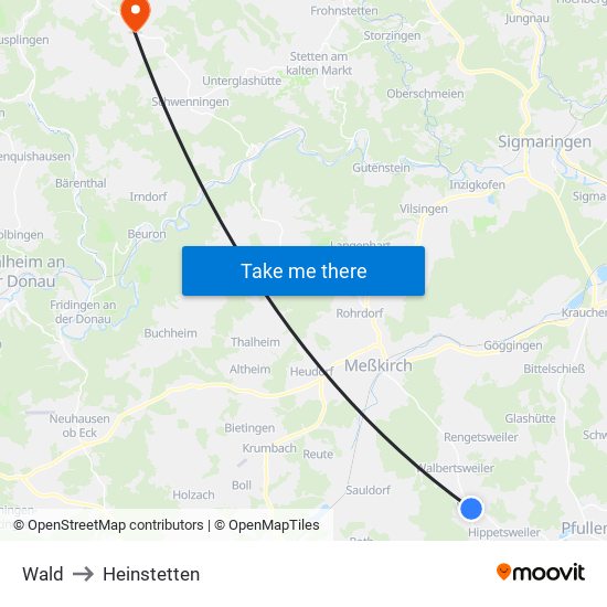 Wald to Heinstetten map
