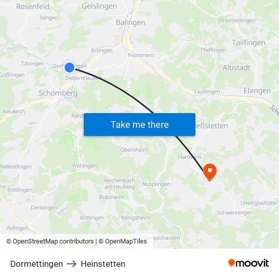 Dormettingen to Heinstetten map