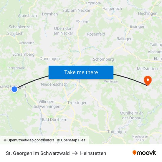 St. Georgen Im Schwarzwald to Heinstetten map