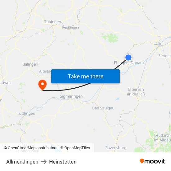 Allmendingen to Heinstetten map