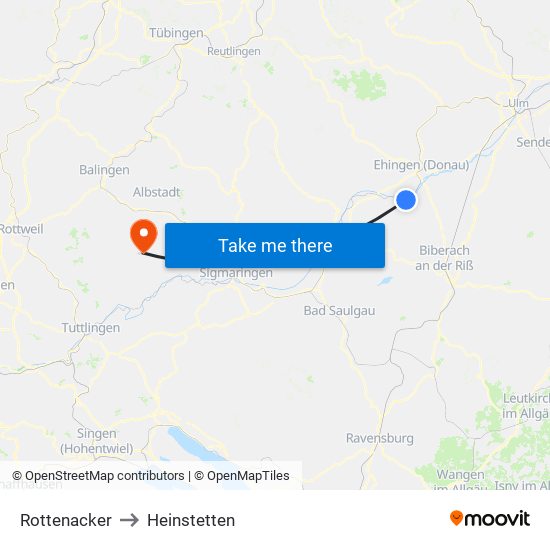 Rottenacker to Heinstetten map