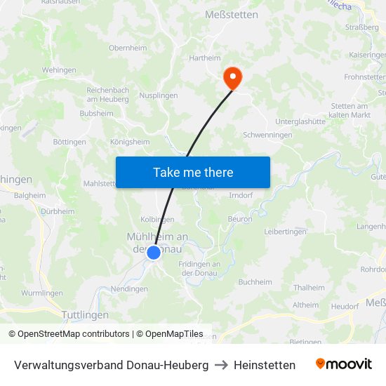 Verwaltungsverband Donau-Heuberg to Heinstetten map