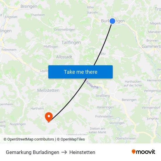 Gemarkung Burladingen to Heinstetten map