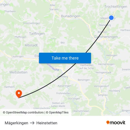 Mägerkingen to Heinstetten map