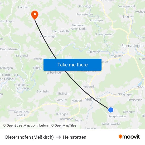 Dietershofen (Meßkirch) to Heinstetten map