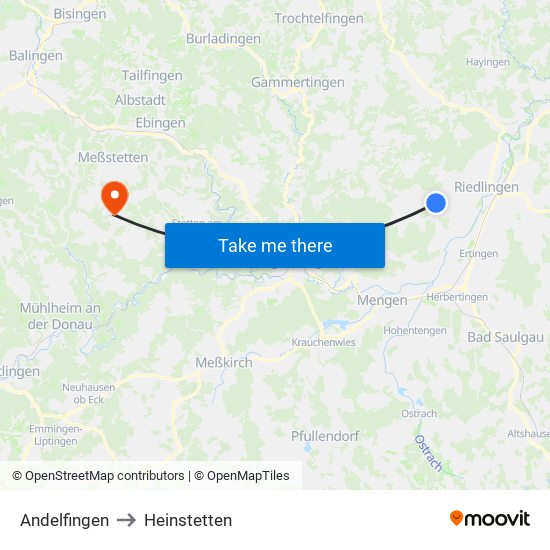 Andelfingen to Heinstetten map