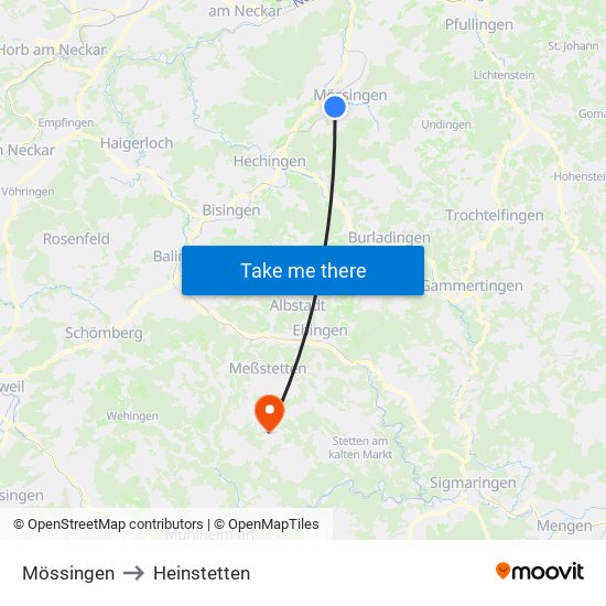 Mössingen to Heinstetten map