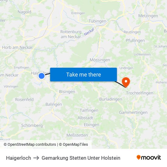 Haigerloch to Gemarkung Stetten Unter Holstein map