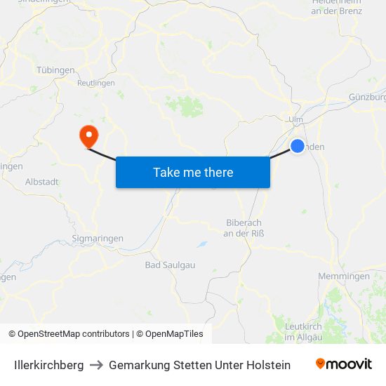 Illerkirchberg to Gemarkung Stetten Unter Holstein map