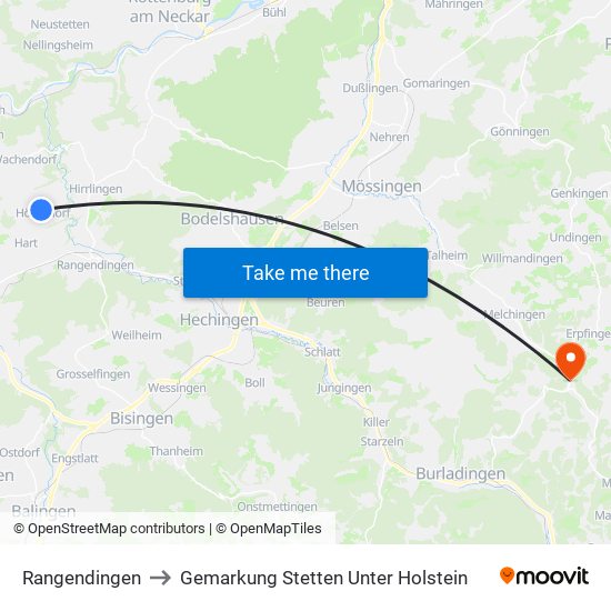 Rangendingen to Gemarkung Stetten Unter Holstein map