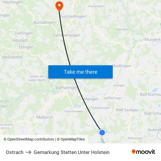 Ostrach to Gemarkung Stetten Unter Holstein map