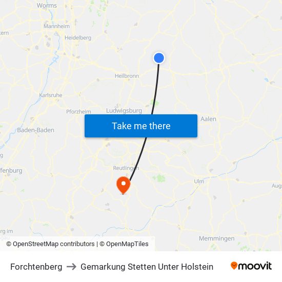 Forchtenberg to Gemarkung Stetten Unter Holstein map