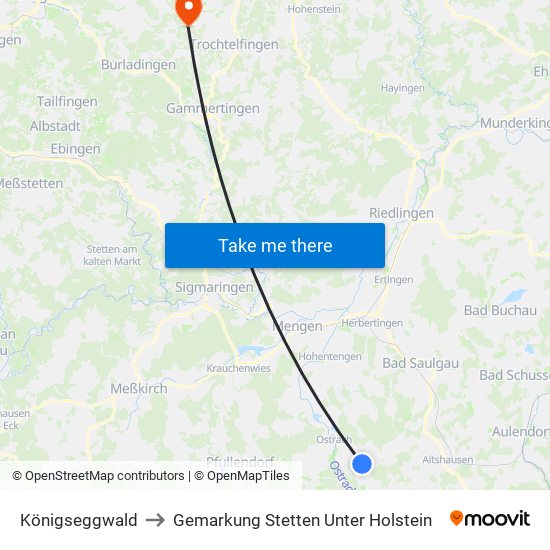 Königseggwald to Gemarkung Stetten Unter Holstein map