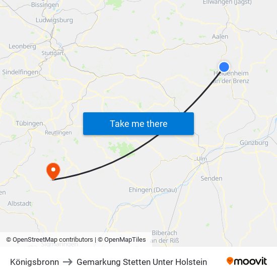 Königsbronn to Gemarkung Stetten Unter Holstein map