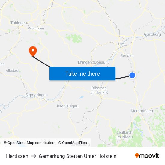 Illertissen to Gemarkung Stetten Unter Holstein map