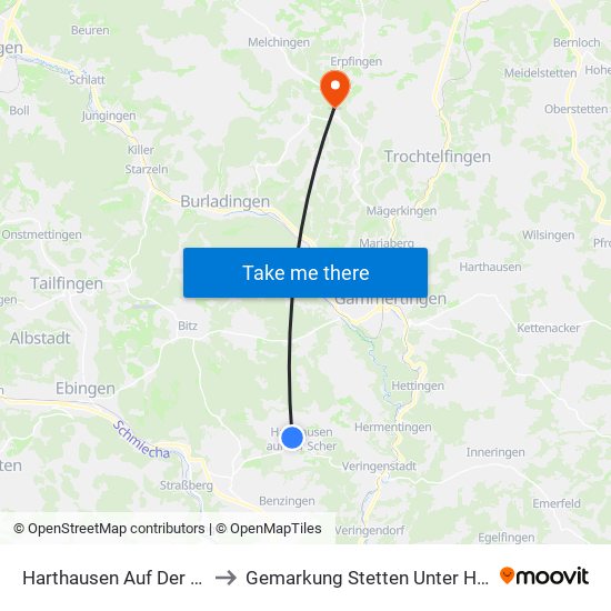 Harthausen Auf Der Scher to Gemarkung Stetten Unter Holstein map